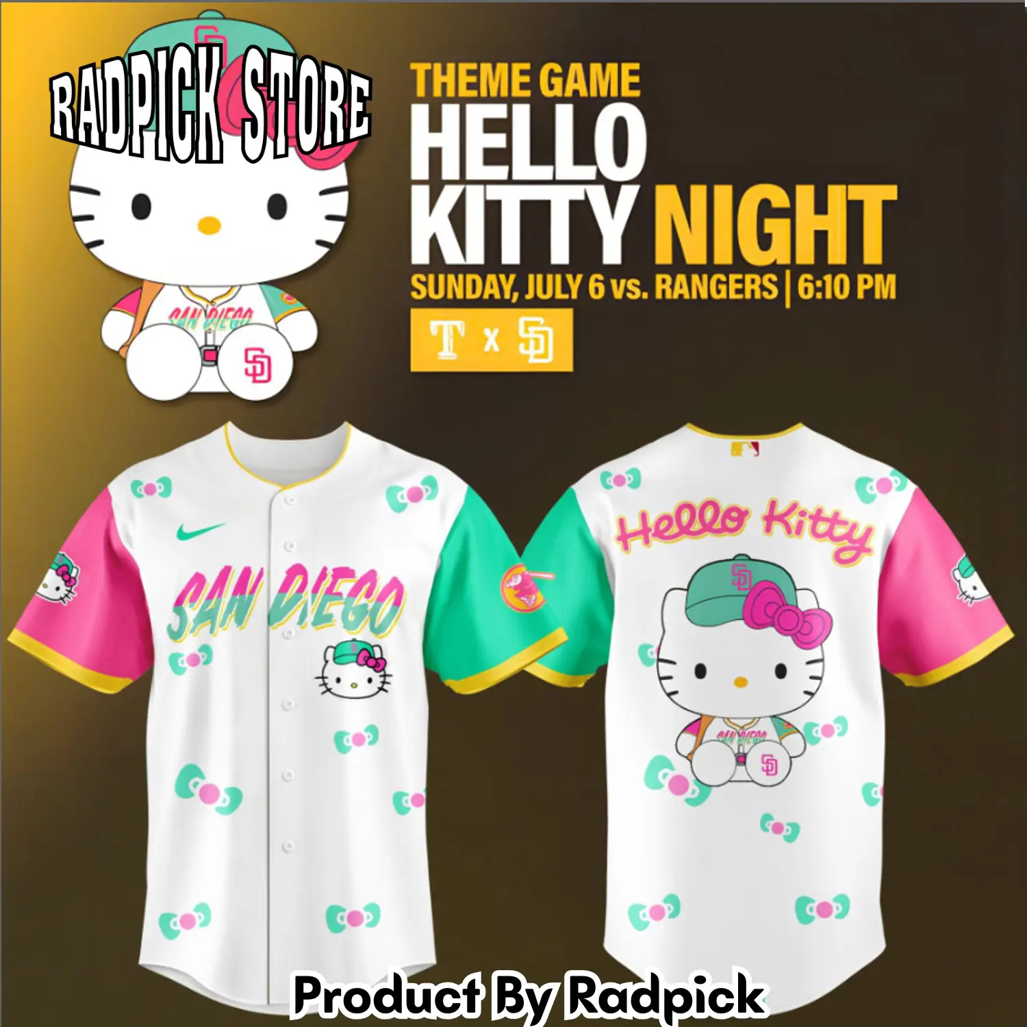 Radpick san diego padres x hello kitty night new baseball jersey rp127158